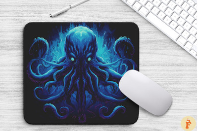 Blue Octopus With Glowing Eyes Mouse Pad