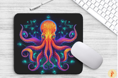 Neon And Glowing Octopus Mouse Pad