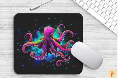 Neon Octopus Vibrant Colors Mouse Pad