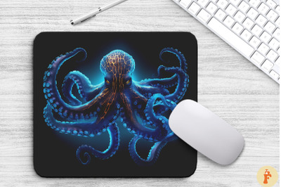 Neon Blue Realistic Octopus Underwater