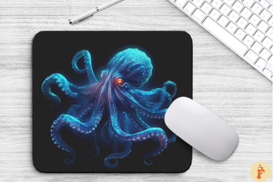 Neon Blue Realistic Octopus Underwater