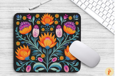 Vintage Floral Folk Art Style Mouse Pad