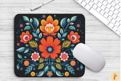 Vintage Floral Folk Art Style Mouse Pad