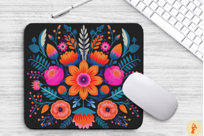 Vintage Floral Folk Art Style Mouse Pad