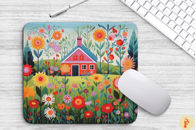 Flower Garden Folk Art Mouse Pad