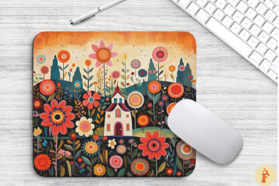 Flower Garden Folk Art Mouse Pad