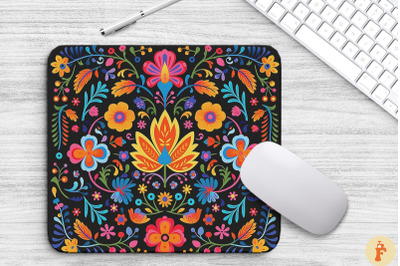 Folk Art Colorful Floral Mouse Pad