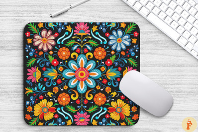 Folk Art Colorful Floral Mouse Pad