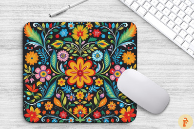 Folk Art Colorful Floral Mouse Pad