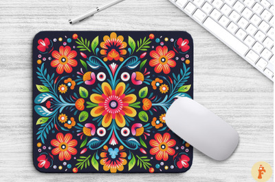 Folk Art Colorful Floral Mouse Pad