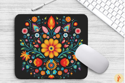 Folk Art Colorful Floral Mouse Pad