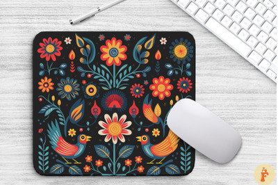 Folk Art Colorful Floral Mouse Pad