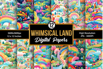 Whimsical Land Digital Paper Backgrounds