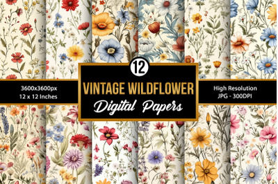Vintage Wildflowers Digital Paper Patterns