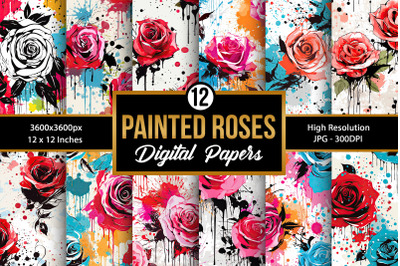 Painted Roses Digital Paper Patterns