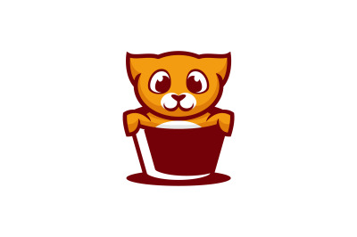 cute cat in basket vector template logo design