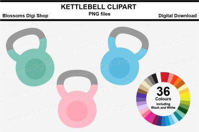 Kettlebell Sticker Clipart, 36 multi colours PNG files