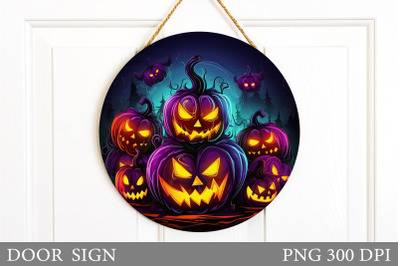 Scary Pumpkins Door Round Sign. Halloween Sign Sublimation