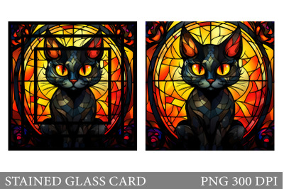 Stained Glass Black Cat Card. Stained Glass Card Sublimation