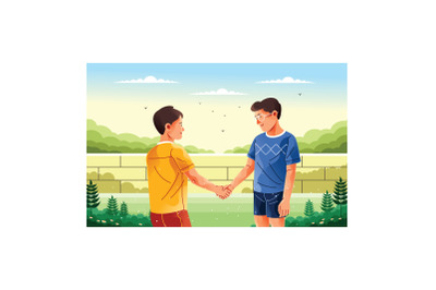 Two Children Shaking Hands Illustration