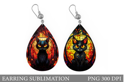 Stained Glass Cat Earring. Black Cat Teardrop Earring Design