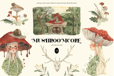 Mushroomcore Watercolor Fairy Clipart Dream Forest Illustration