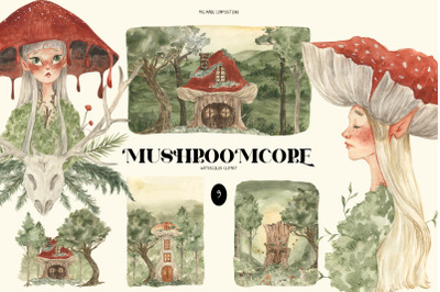 Watercolor Fairy Mushroomcore Clipart Magic Forest Illustrations Wild