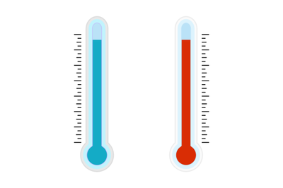 Thermometer hot and cold present weather, warm and cold