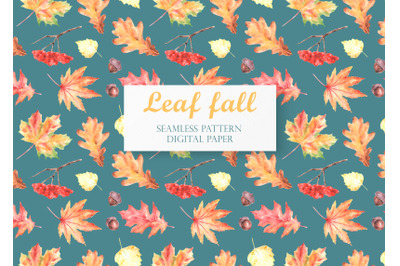 Leaf fall watercolor seamless pattern.