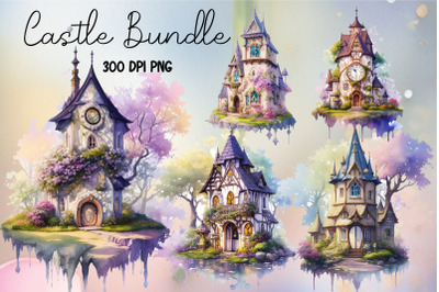 Watercolor Castle House PNG, Fairy Castle PNG Clipart Bundle