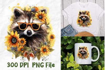 Hippie Sunflower Raccoon Sunglasses