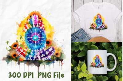 Hippie Sunflower Tie Dye Meditate