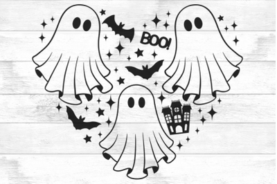 Ghost SVG PNG, Creepy Ghost in Heart, Ghost Heart Halloween Svg,