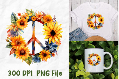 Hippie Sunflower Peace Sign Watercolor