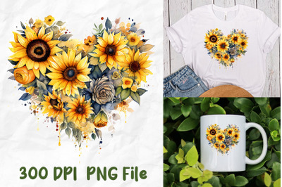 Hippie Sunflower Heart Shape Retro