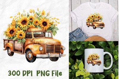 Hippie Sunflower Retro Vintage Truck