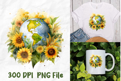 Hippie Sunflower Retro Planet Earth