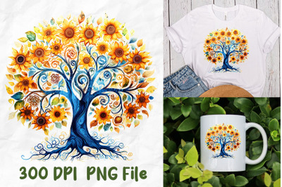 Hippie Sunflower Retro Tree Of Life