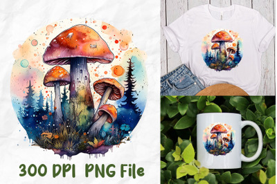 Hippie Mushroom Forest Watercolor