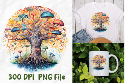 Hippie Mushroom Tree Of Life Watercolor