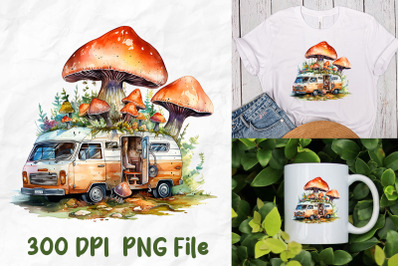 Hippie Mushroom Retro Camping Van