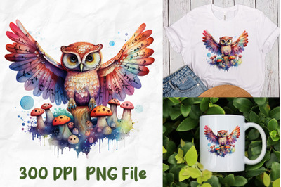 Hippie Mushroom Colorful Retro Owl