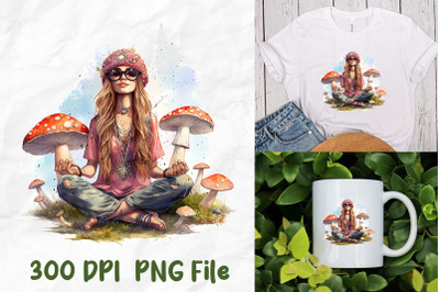 Hippie Mushroom Meditate Girl Sunglasses