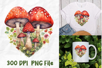 Hippie Mushroom Heart Shape Retro