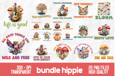 Hippie Mushroom Retro Watercolor Bundle