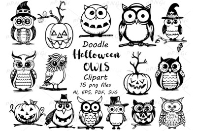 Halloween Owl Doodle Clipart
