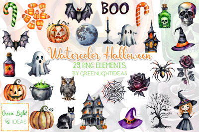 Watercolor Halloween Clipart, Spooky Sublimation Graphics