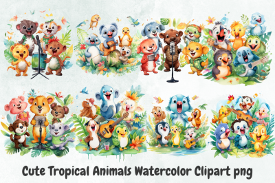 Cute Tropical Animals Watercolor Clipart