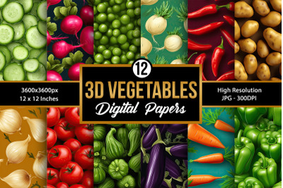 3D Vegetables Seamless Pattern Digital Papers