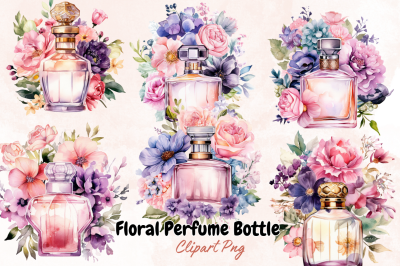 Floral Perfume Bottle Watercolor Clipart